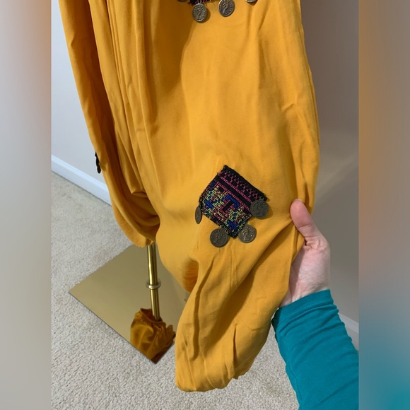 Mustard Yellow with Pink Floral Hobo Tatreez Sherwal Baggy Pants - Picture 8 of 16